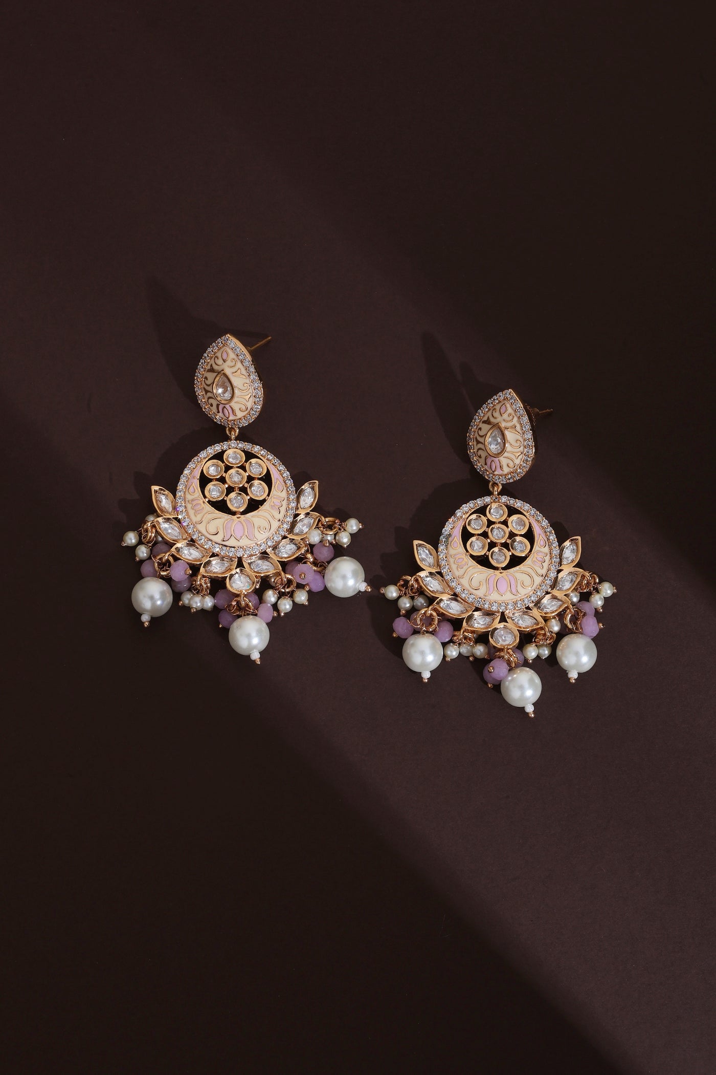 Vaishvi Pink Meena Polki Chandbali Earrings