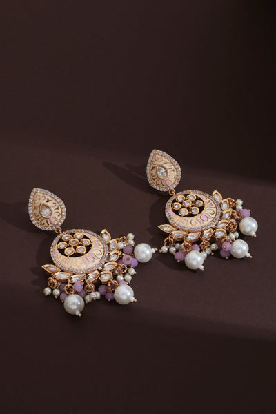 Vaishvi Pink Meena Polki Chandbali Earrings