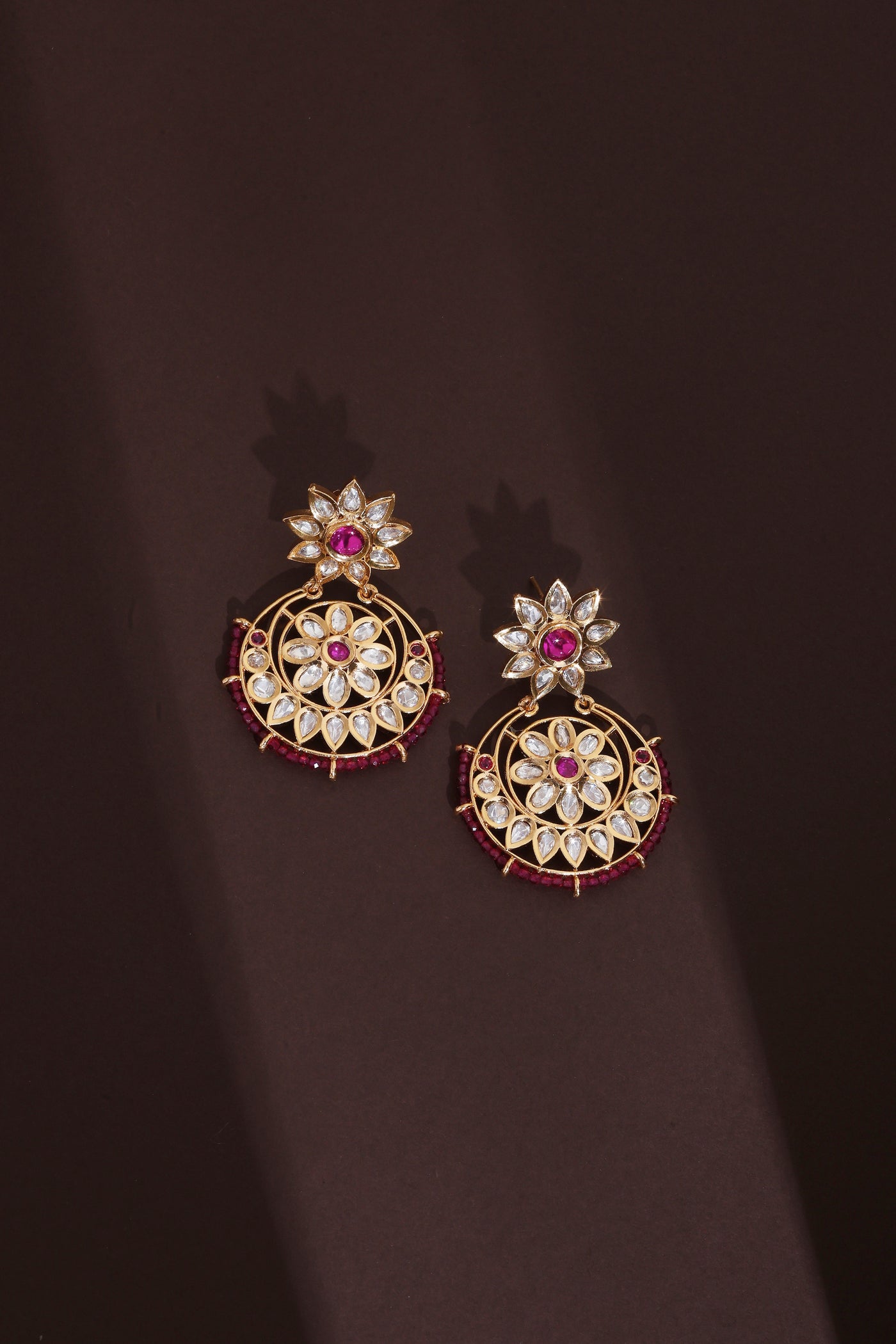 Charisma Red Polki Chandbali Earrings