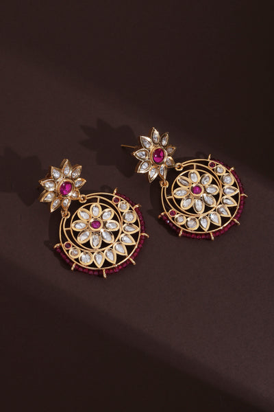 Charisma Red Polki Chandbali Earrings