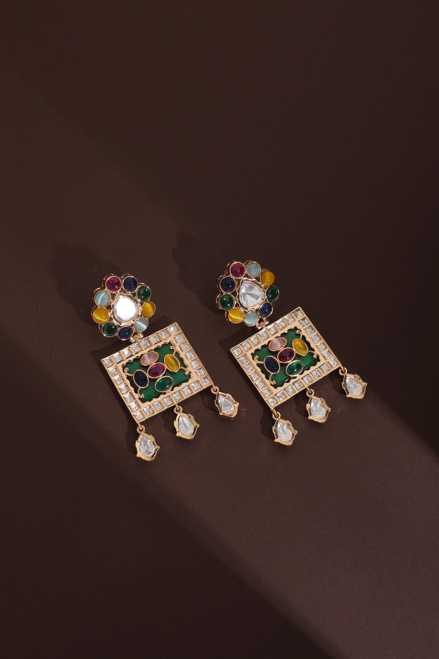 Pihu Multicolour Polki Dangler Earrings