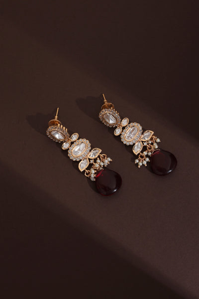 Aarna Red Polki Dangler Earrings