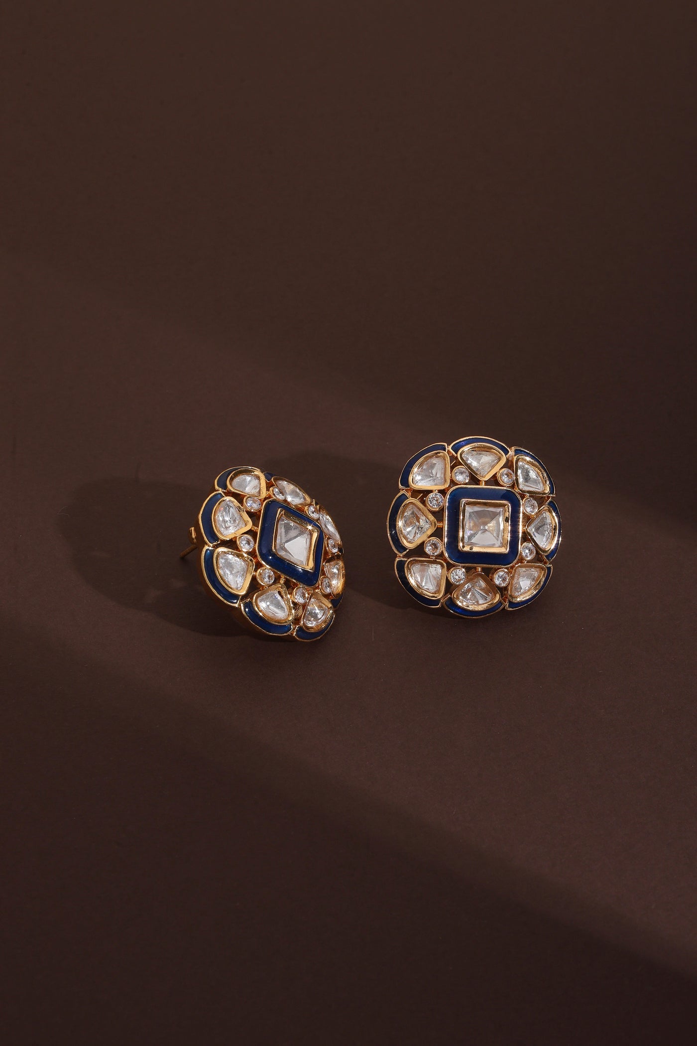 Oviya Blue Polki Stud Earrings