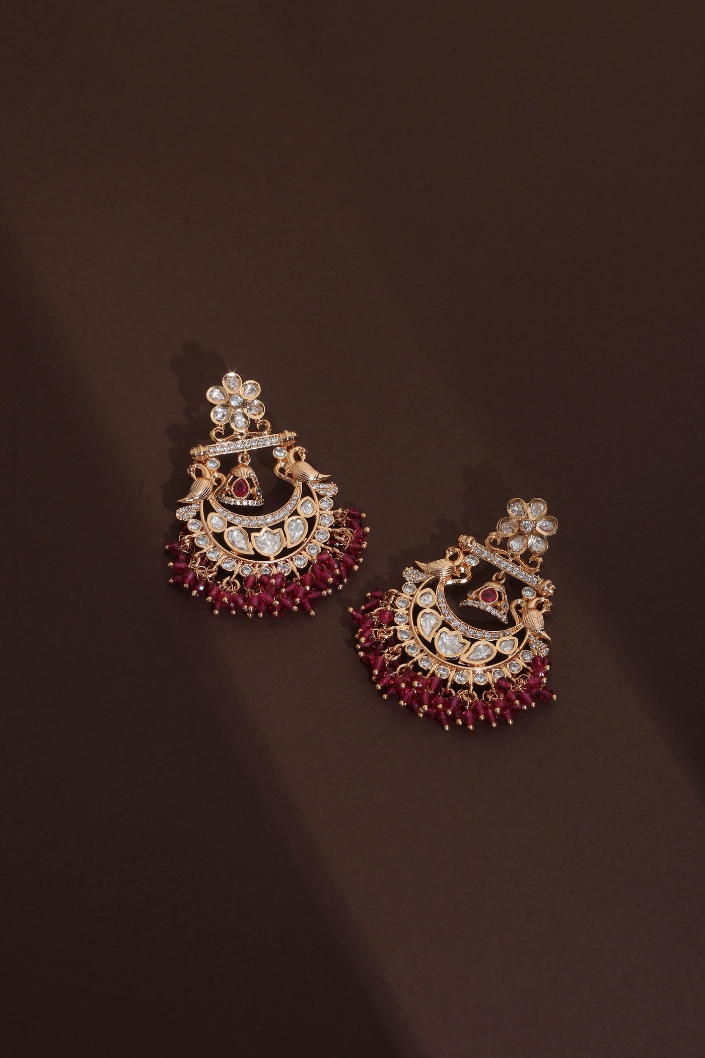 Gargi Red Polki Chandbali Earrings