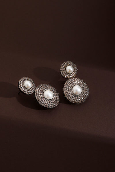 Melia Champagne Zirconia and Pearl Dangler Earrings