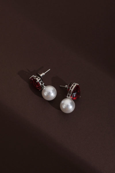 Belkis Ruby and Pearl Stud Earrings