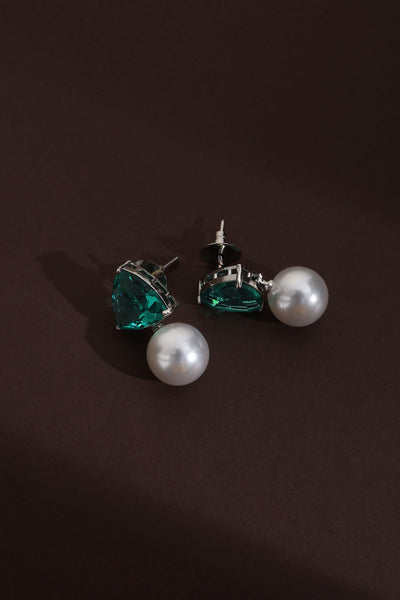 Belkis Emerald and Pearl Stud Earrings