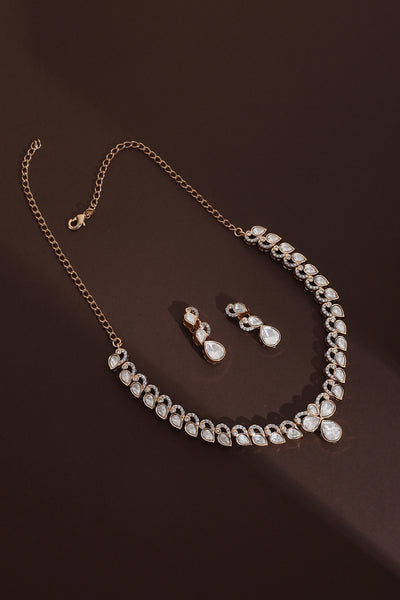 Meghana Rose Gold Polki Necklace Set