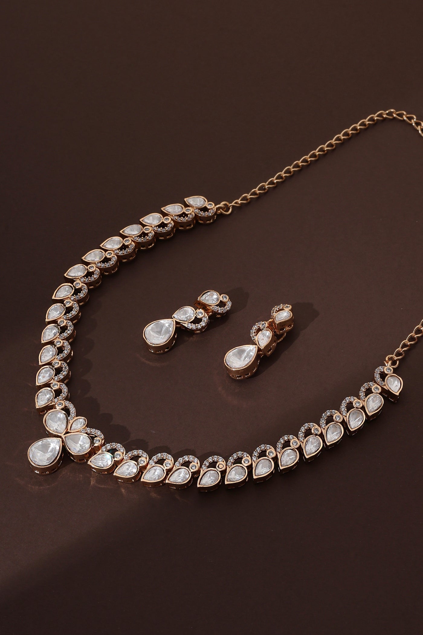 Meghana Rose Gold Polki Necklace Set