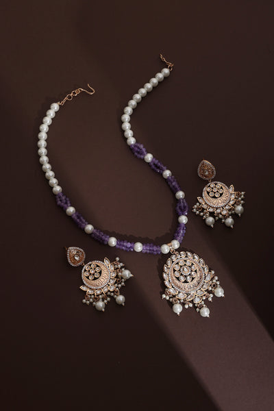 Alpana Lavender Polki and Pearl Necklace Set