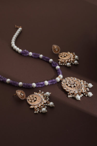 Alpana Lavender Polki and Pearl Necklace Set