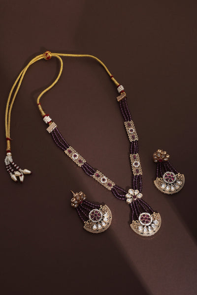 Gitima Lavender Polki Pendant Necklace Set