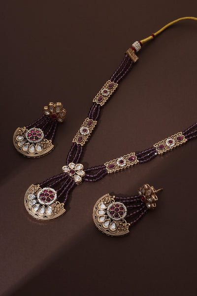 Gitima Lavender Polki Pendant Necklace Set