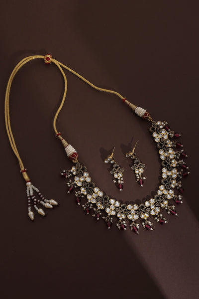 Nijara Red Polki Necklace Set