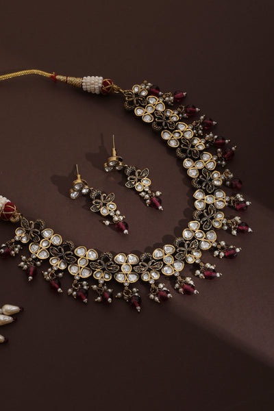 Nijara Red Polki Necklace Set