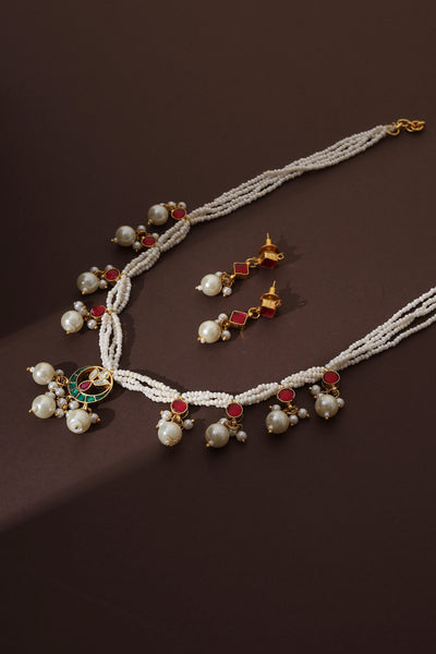 Vasana Multicolour Kundan and Pearl Layered Necklace Set