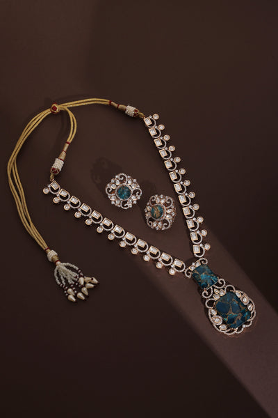 Thuza Sapphire Polki Pendant Necklace Set