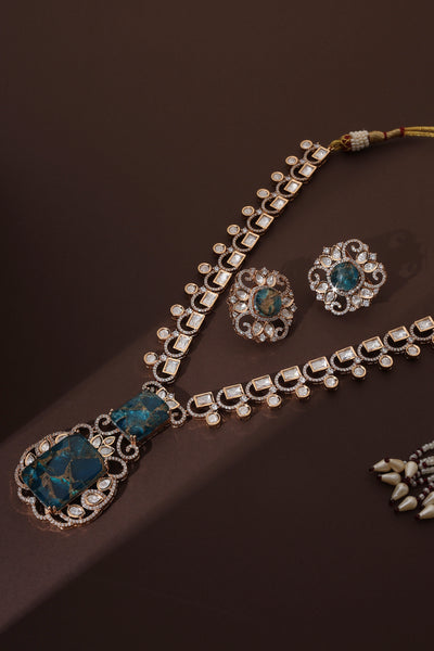 Thuza Sapphire Polki Pendant Necklace Set