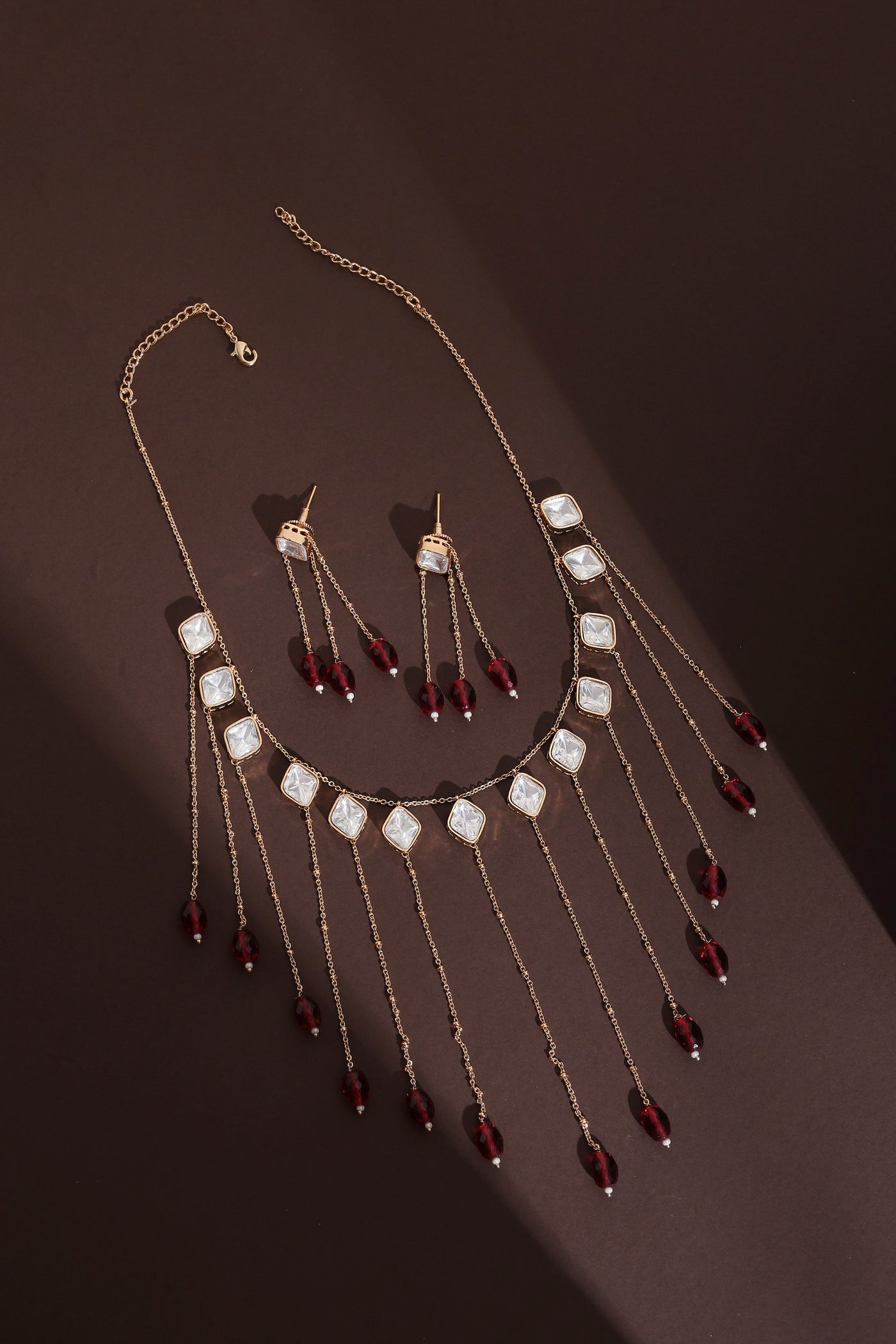 Aishe Red Polki Necklace Set