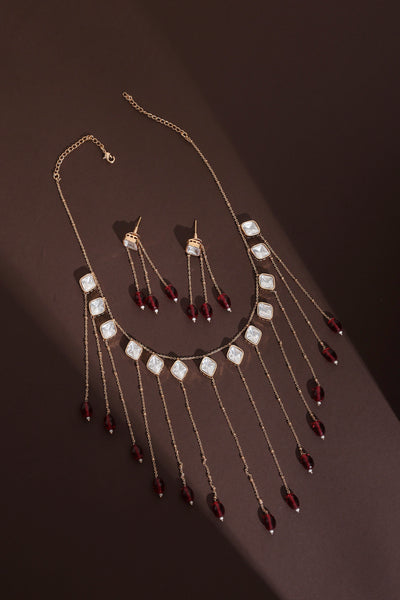 Aishe Red Polki Necklace Set