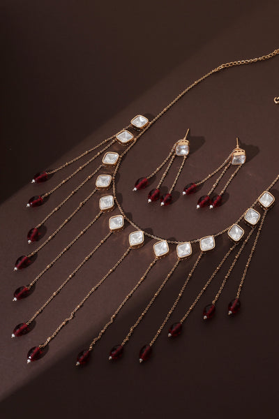 Aishe Red Polki Necklace Set