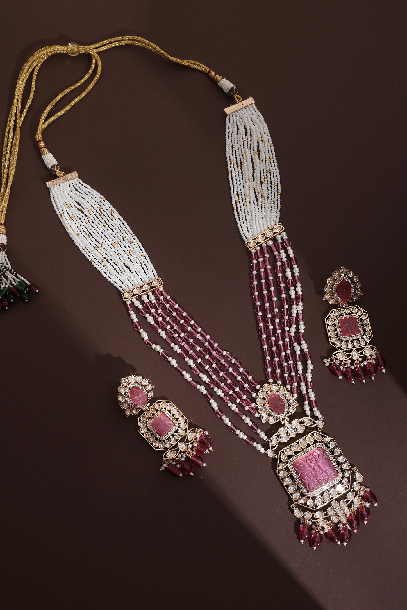 Fida Pink Polki Long Necklace Set