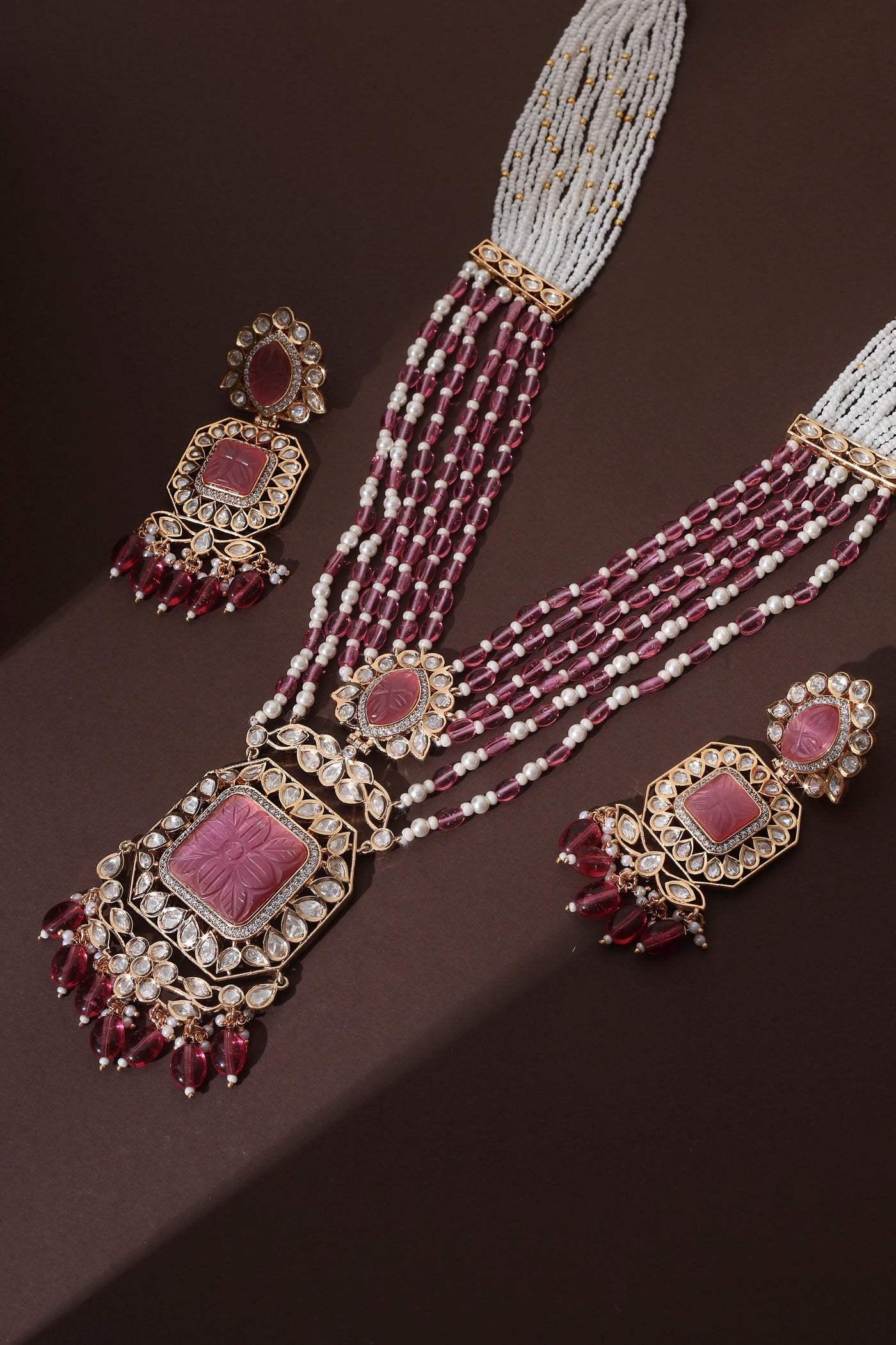 Fida Pink Polki Long Necklace Set