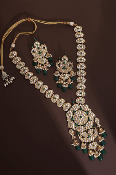 Aadhya Green Polki Long Necklace Set