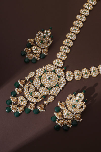 Aadhya Green Polki Long Necklace Set