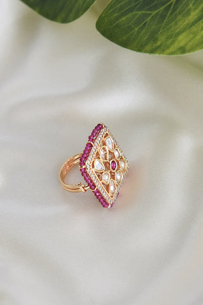 Baani Pink Gold Plated Kundan Ring