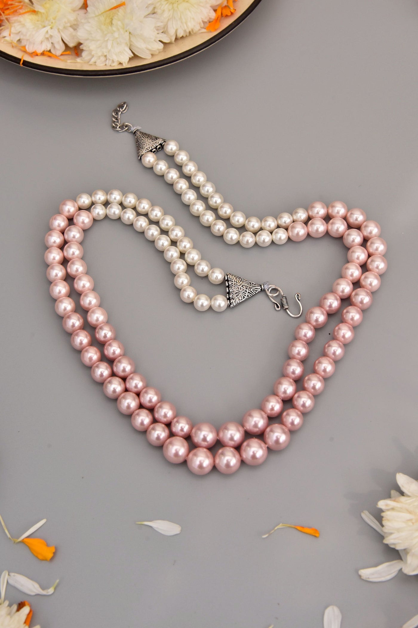 Kristie Pink and White Pearl Layered Necklace