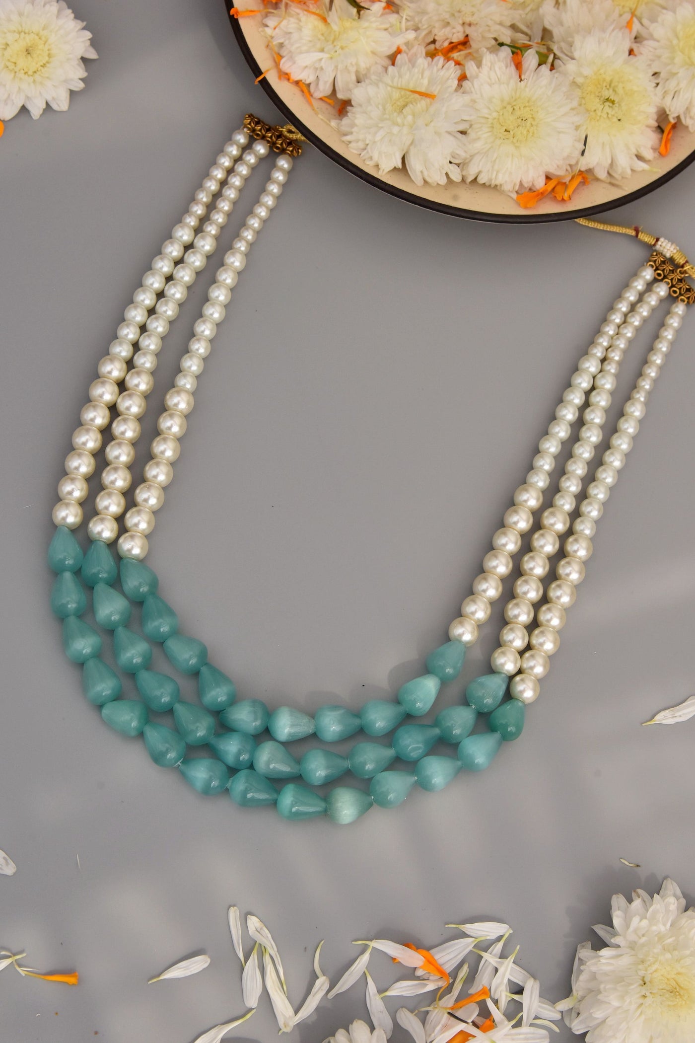 Belle Green Tumble and Pearl Layered Necklace