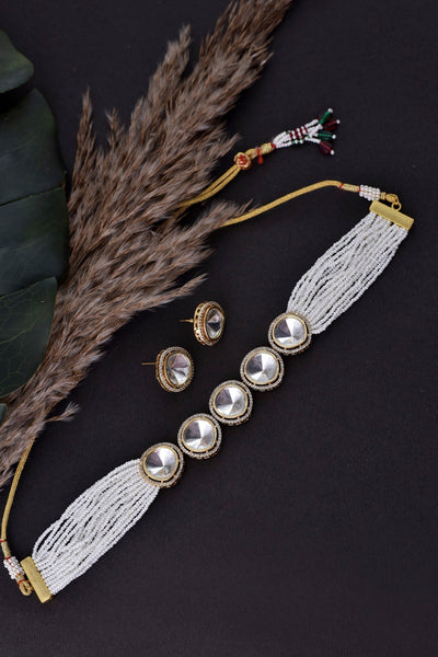 Arkh Gold Plated Polki and Pearl Choker Set