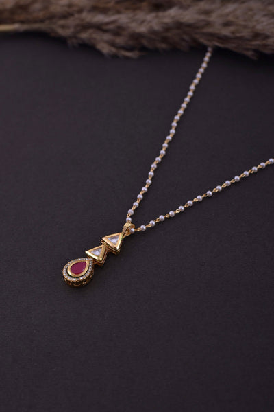Reet Red Gold Plated Kundan Pendant Necklace
