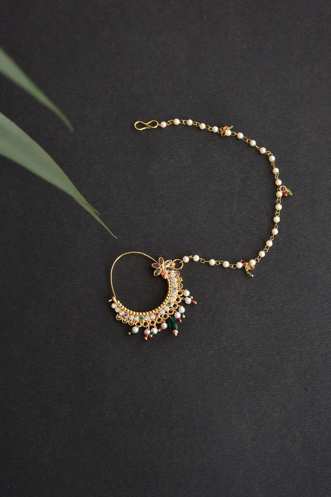 Chaitra Multicolour Kundan and Pearl Nose Ring
