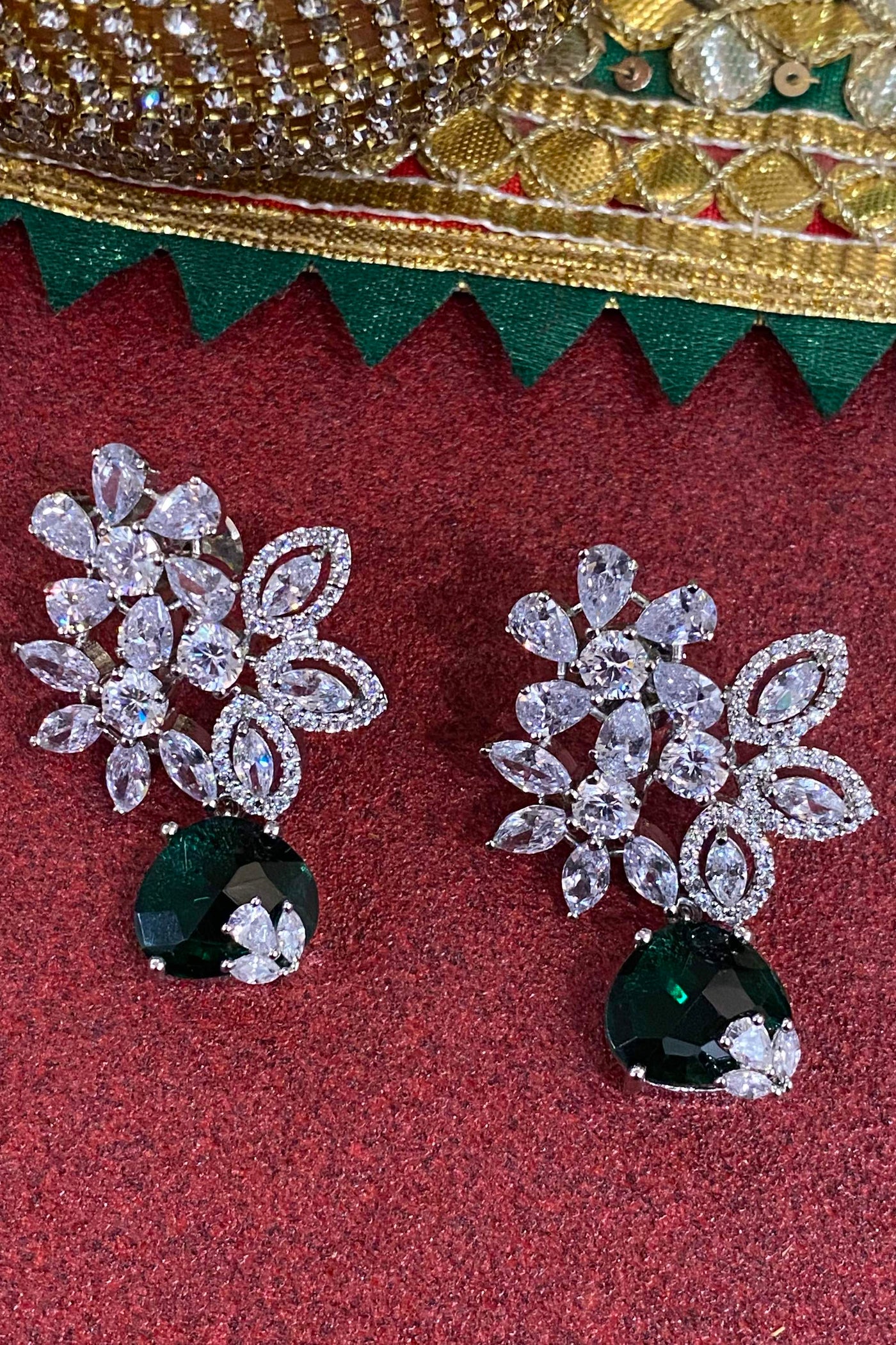 Chirana Green Silver Plated Emerald Zirconia Stud Earrings