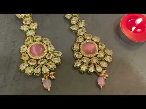 Tasha Pink Gold Plated Kundan Dangler Earrings