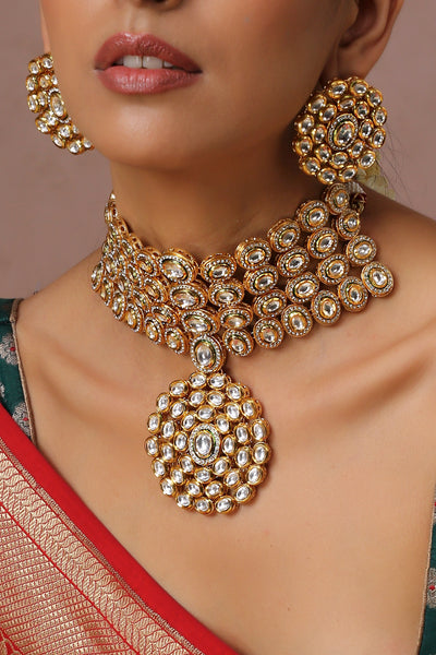 Zaina Gold Plated Kundan Choker Necklace Set