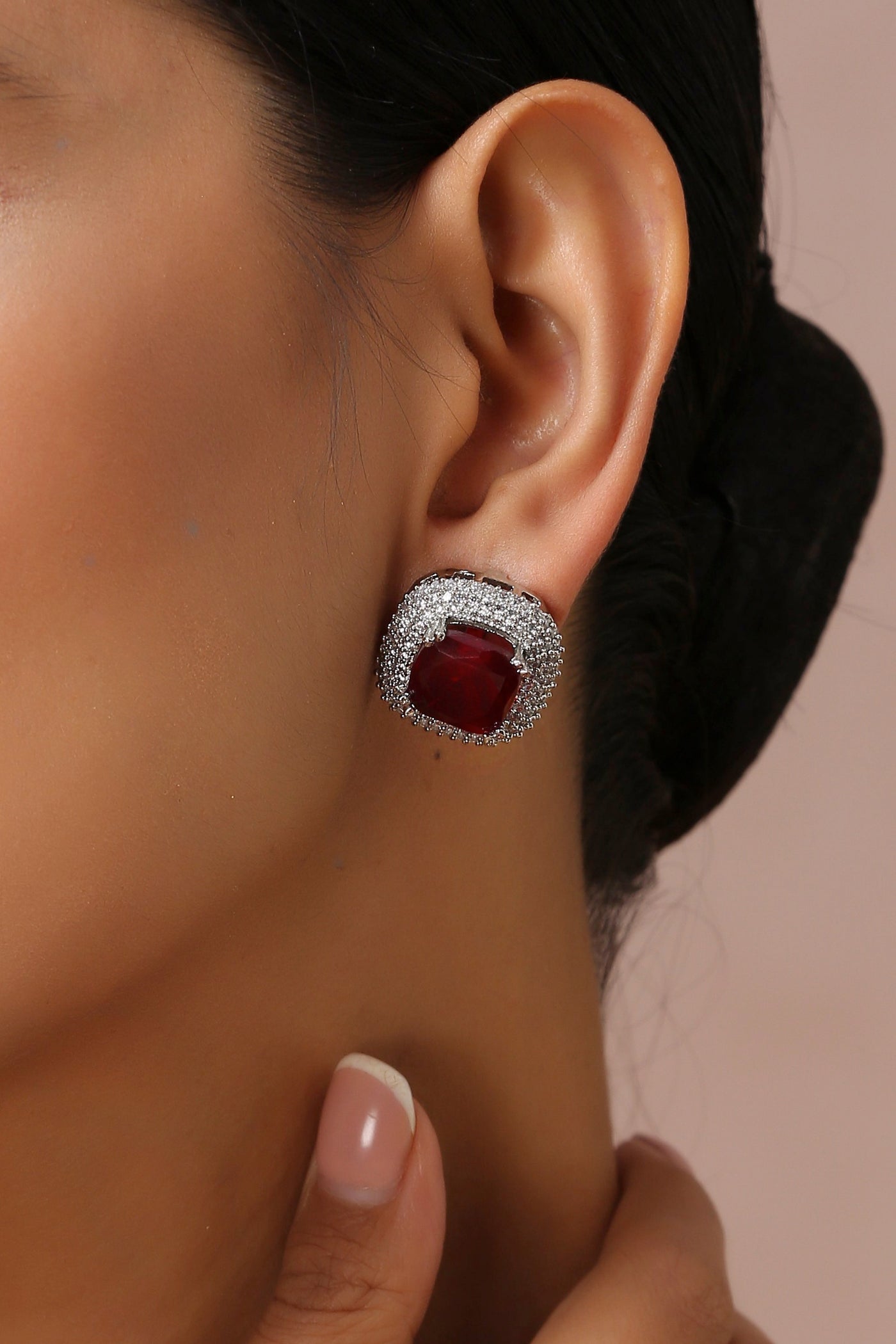 Fedro Ruby Zirconia Stud Earrings