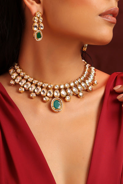 Indira Green Kundan Necklace Set